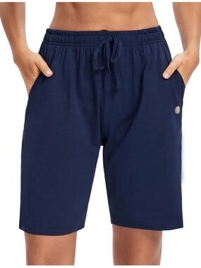 🌸LuckyCactus Women's Blue Bermuda Shorts Drawstring Elastic Waist Pockets X3